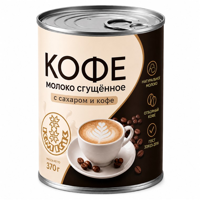 Банка сгущённого молока с сахаром и натуральным кофе, 370 г